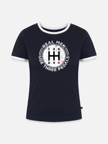 Echte Männer benutzen drei Pedale - Frauen Kontrast-T-Shirt - Navy/Weiß 