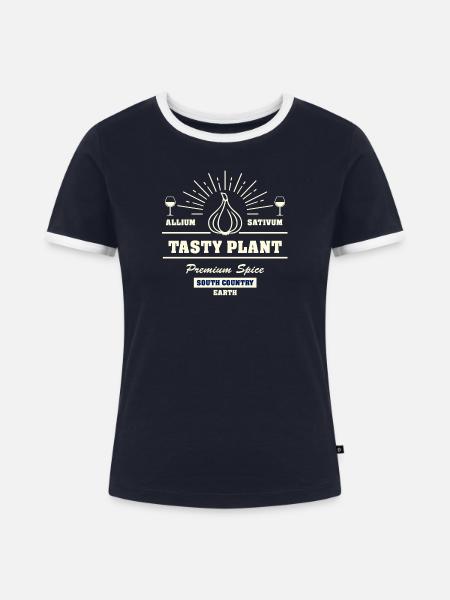 Tasty Plant Garlic - Frauen Kontrast-T-Shirt - Navy/Weiß