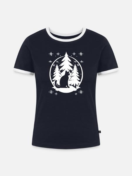 Kätzchen - Frauen Kontrast-T-Shirt - Navy/Weiß