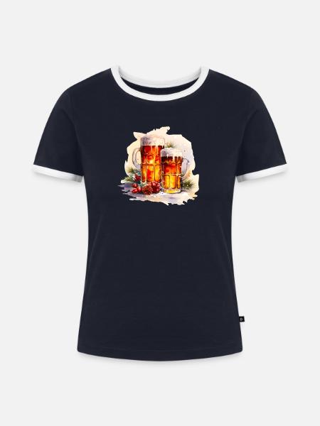Aquarell Bier im Schnee - Frauen Kontrast-T-Shirt - Navy/Weiß