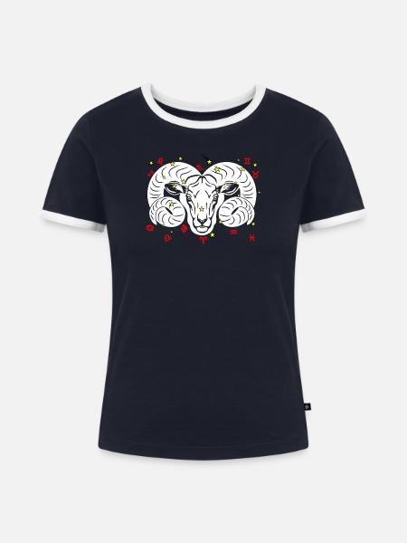 Widder-Farbe - Frauen Kontrast-T-Shirt - Navy/Weiß 