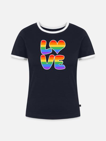 Regenbogenliebe Herzdesign - Frauen Kontrast-T-Shirt - Navy/Weiß