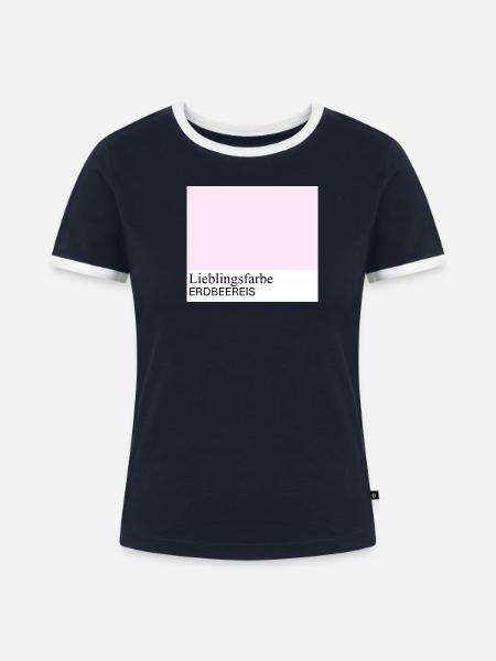 Erdbeereis - Frauen Kontrast-T-Shirt - Navy/Weiß