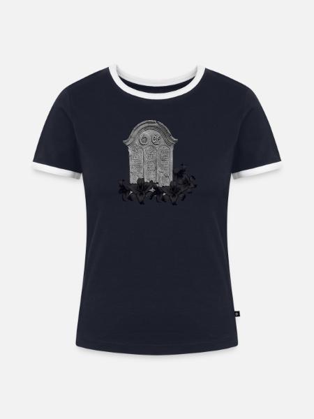 Gothischer Grabstein mit Lilienschmuck - Frauen Kontrast-T-Shirt - Navy/Weiß