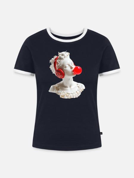 Marmor & Beats - Frauen Kontrast-T-Shirt - Navy/Weiß 