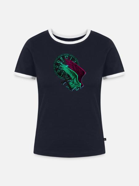 Engelflügel Neon uhren - Frauen Kontrast-T-Shirt - Navy/Weiß