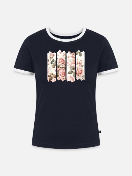 Rosenblüten Vier Panelen Rosa - Frauen Kontrast-T-Shirt - Navy/Weiß