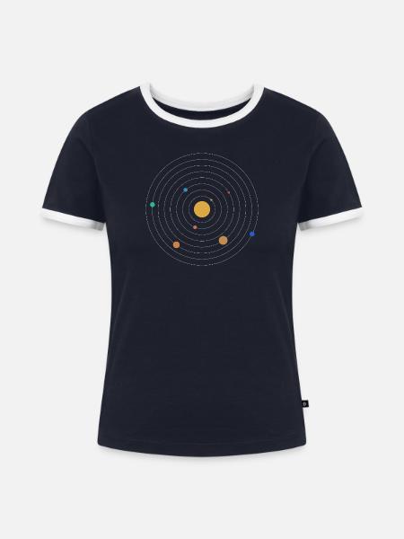 Sonnensystem - Frauen Kontrast-T-Shirt - Navy/Weiß