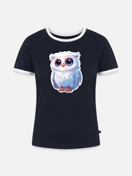 Eule - Frauen Kontrast-T-Shirt - Navy/Weiß