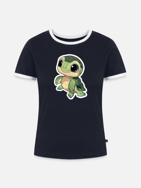 Schildkröte - Frauen Kontrast-T-Shirt - Navy/Weiß