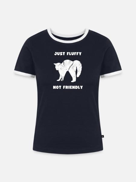 Katzensilhouette Just Fluffy Not Friendly - Frauen Kontrast-T-Shirt - Navy/Weiß 