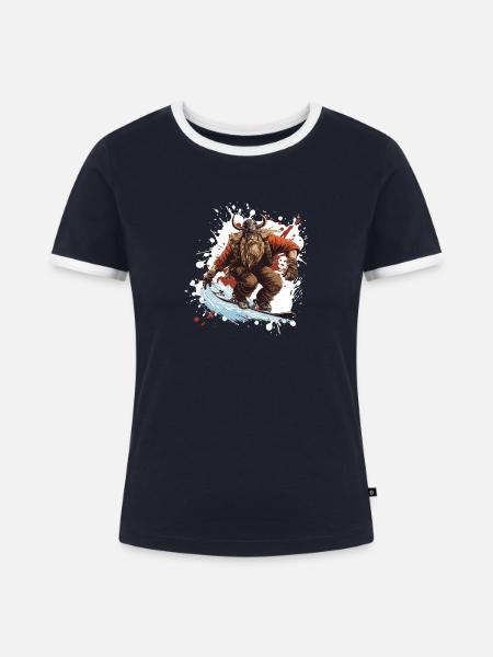 Wikinger Snowboard - Frauen Kontrast-T-Shirt - Navy/Weiß