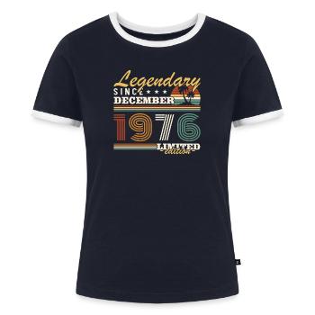 Dezember 1976 Vintage Geburtstagsgeschenk - Frauen Kontrast-T-Shirt - Navy/Weiß  - Vorne - AI Model Female 172 light (172cm)