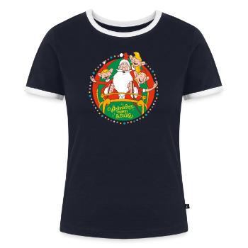 Weihnachtsmann & Co. KG – Team Weihnachtszauber - Frauen Kontrast-T-Shirt - Navy/Weiß  - Vorne - AI Model Female 172 light (172cm)