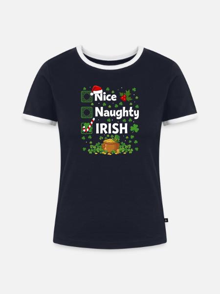Nice Naughty Irish St Patrick - Frauen Kontrast-T-Shirt - Navy/Weiß 
