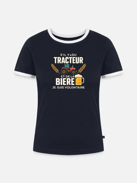 Traktor- und Bierfreiwilliger - Frauen Kontrast-T-Shirt - Navy/Weiß 