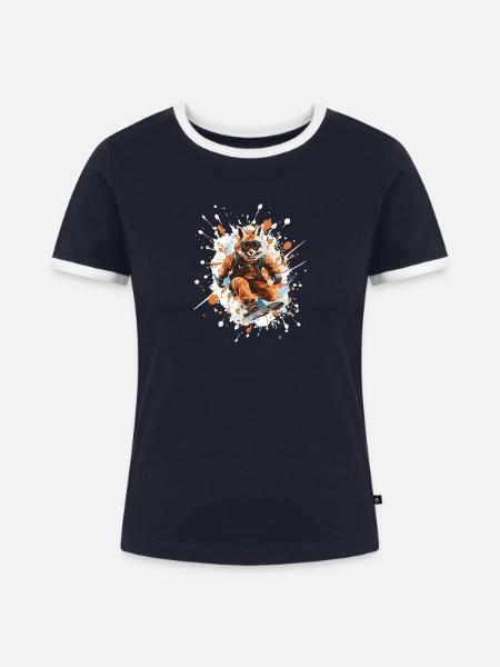Fuchs Snowboard - Frauen Kontrast-T-Shirt - Navy/Weiß