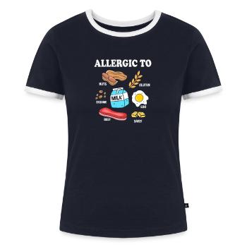 Allergie Lebensmittel - Frauen Kontrast-T-Shirt - Navy/Weiß  - Vorne - AI Model Female 172 light (172cm)