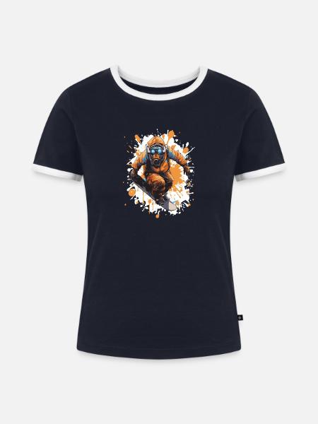 Bison Snowboard - Frauen Kontrast-T-Shirt - Navy/Weiß 