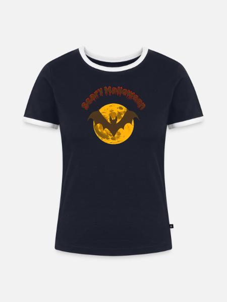 Halloween Outfit, Monde Silhouette - Frauen Kontrast-T-Shirt - Navy/Weiß