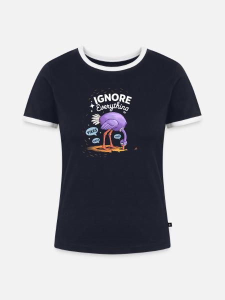 Ignoriere Alles Flamingo - Frauen Kontrast-T-Shirt - Navy/Weiß 