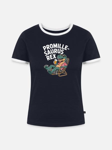 Promille-Saurus Rex Lounge - Frauen Kontrast-T-Shirt - Navy/Weiß 