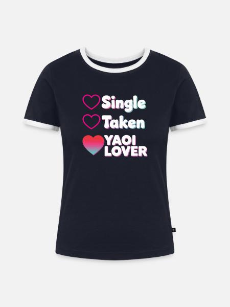 Yaoi Lover: Single Taken Herzen - Frauen Kontrast-T-Shirt - Navy/Weiß