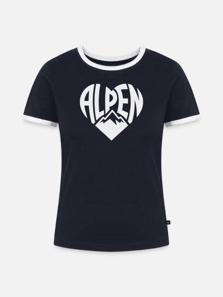 Alpen HerzTypo  - Frauen Kontrast-T-Shirt - Navy/Weiß 