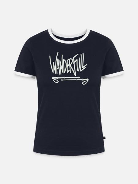 Wanderfull - Wortspiel mit Wanderstöcken - Frauen Kontrast-T-Shirt - Navy/Weiß