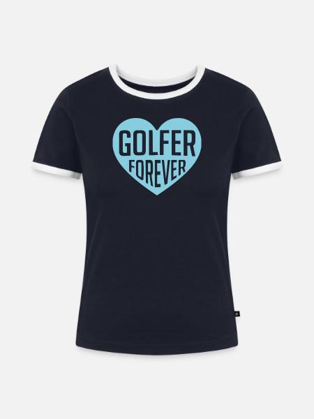 Golfer Forever Herzdesign - Frauen Kontrast-T-Shirt - Navy/Weiß