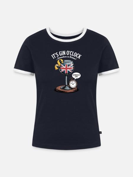 Gin O'Clock Britischer Humor - Frauen Kontrast-T-Shirt - Navy/Weiß