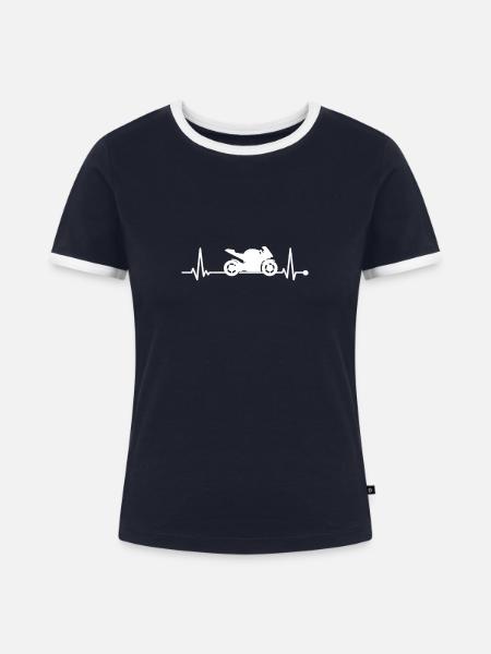 Motorrad EKG - Frauen Kontrast-T-Shirt - Navy/Weiß