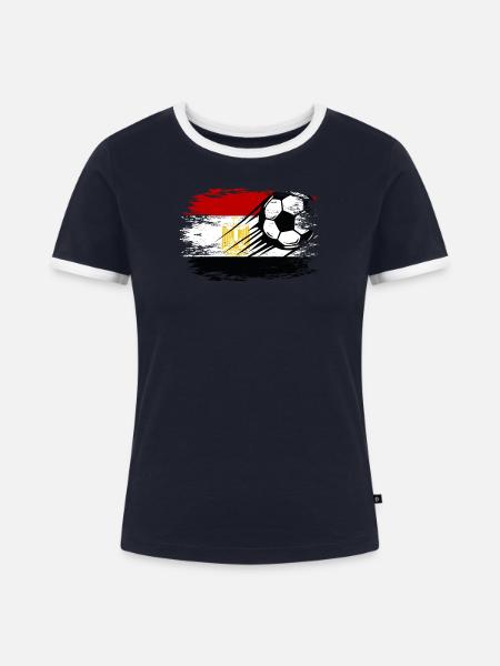 Ägypten Flagge Fußball - Frauen Kontrast-T-Shirt - Navy/Weiß