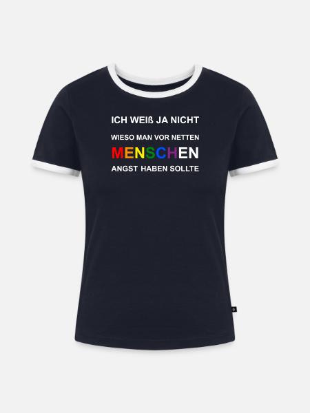 Angst vor netten Menschen - Frauen Kontrast-T-Shirt - Navy/Weiß