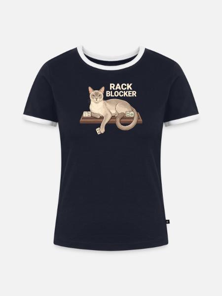 Mahjong Rack Blocker Katze - Frauen Kontrast-T-Shirt - Navy/Weiß 