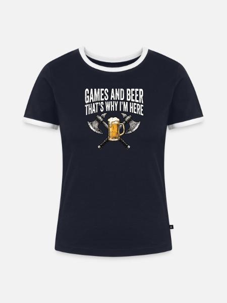 Mittelalter Axt Spiele Bier - Frauen Kontrast-T-Shirt - Navy/Weiß