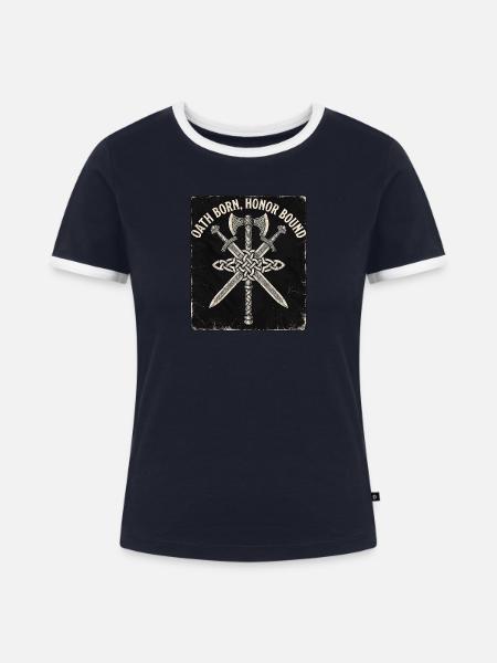 Germanen Mittelalter Schwert Axt - Frauen Kontrast-T-Shirt - Navy/Weiß