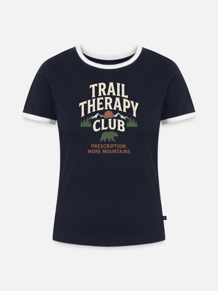 Berge – Trail Therapy Club - Frauen Kontrast-T-Shirt - Navy/Weiß