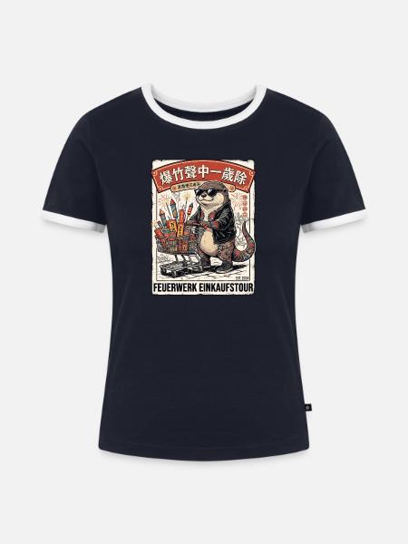 Feuerwerk Einkauf Chinesischer Otter - Frauen Kontrast-T-Shirt - Navy/Weiß 