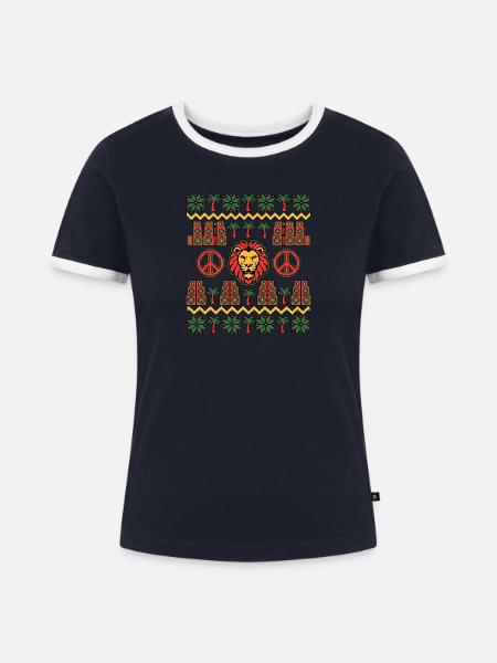 Christmas Reggae Lion - Frauen Kontrast-T-Shirt - Navy/Weiß 