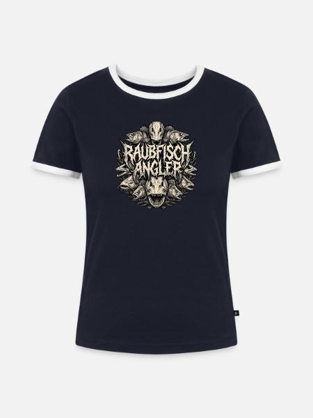 Heavy Metal Raubfischangler - Frauen Kontrast-T-Shirt - Navy/Weiß