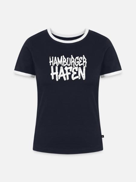 Hamburger Hafen Graffiti - Frauen Kontrast-T-Shirt - Navy/Weiß
