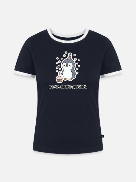 party. nichts gefühlt. – Pinguin Meme - Frauen Kontrast-T-Shirt - Navy/Weiß