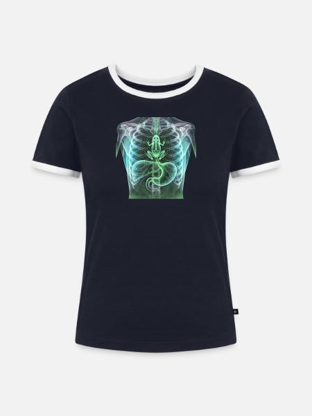 Röntgen Frosch im Hals Halloween - Frauen Kontrast-T-Shirt - Navy/Weiß