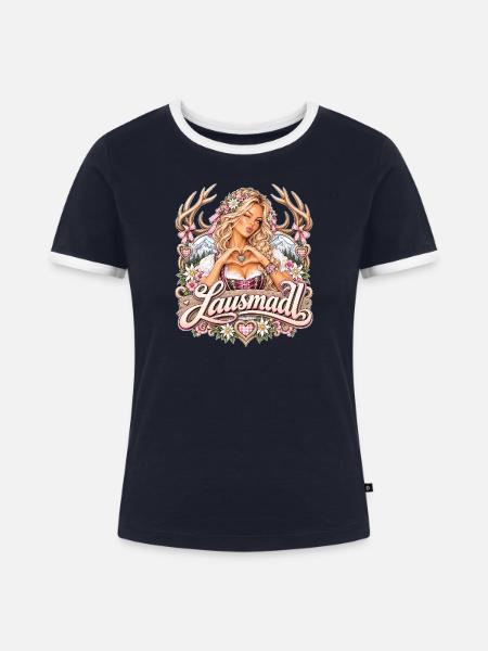 Lausmadl Dirndl Tracht Bayern Alpenmädchen - Frauen Kontrast-T-Shirt - Navy/Weiß