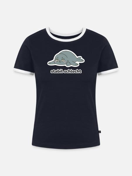 stabil schlecht – Robbe Meme - Frauen Kontrast-T-Shirt - Navy/Weiß