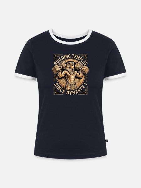 Fitness Trainer Pectoralis Pharao - Frauen Kontrast-T-Shirt - Navy/Weiß