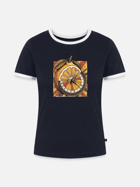 Zitrone Uhr - Frauen Kontrast-T-Shirt - Navy/Weiß