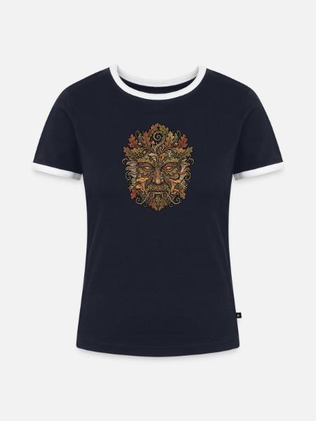 Wald Gesicht - Frauen Kontrast-T-Shirt - Navy/Weiß
