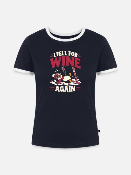 Skifahrer Wein Après Ski Winterspaß - Frauen Kontrast-T-Shirt - Navy/Weiß 